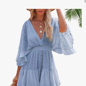 Light Blue Lace Boho Dress